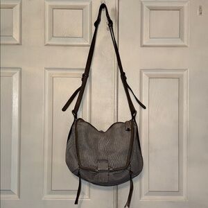 Kooba Jonnie Textured Gray Butter Leather With Taupe Trim Crossbody Bag